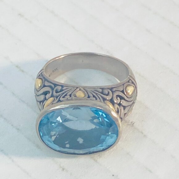 Vintage Sterling Silver & 18K Gold Ornate Gemstone Ring – BJC 925 18K - Picture 3 of 12
